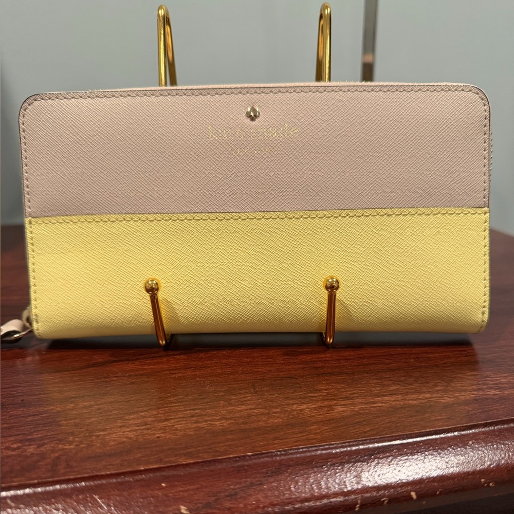 Kate Spade Color block Yellow and Tan Zip Around Wallet